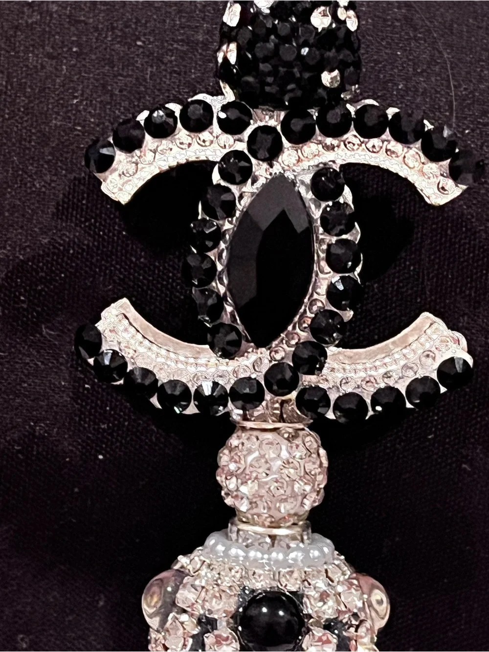 Designer inspired black and silver monogram focal fancy beaded pen
